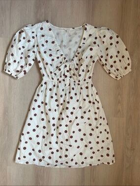 Sim & Sam Polka Dot Puff-Sleeve Mini Dress - Brown & Cream colour 100% cotton